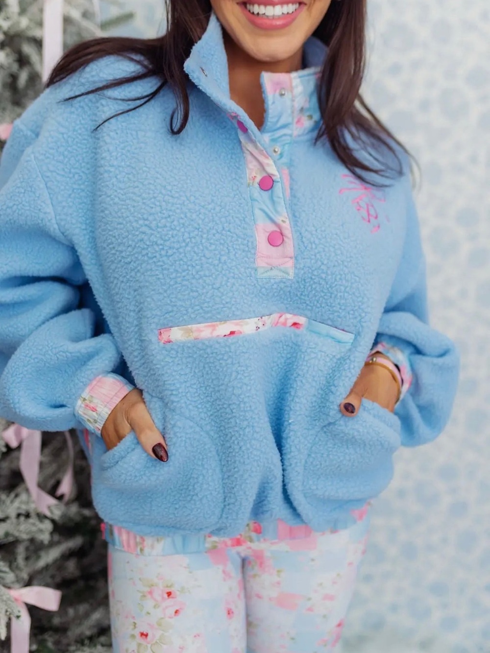Brianna Cannon Ice Blue Floral Fleece Jacket